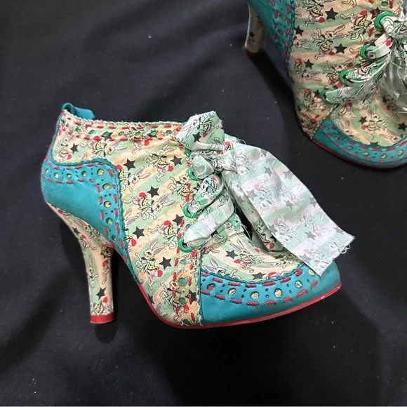 Irregular Choice Teal and Cream Floral Wedge Booties - Picture 2 of 5